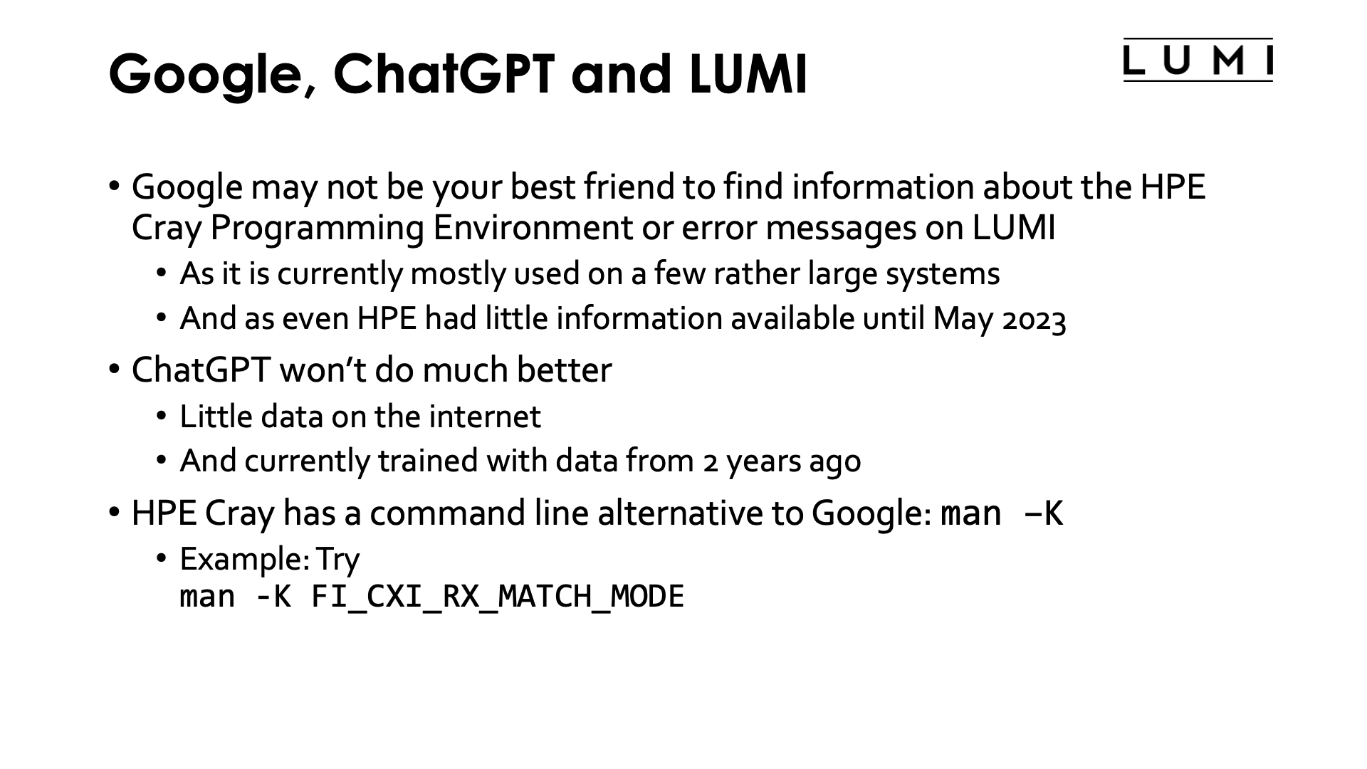 Slide Google, ChatGPT and LUMI