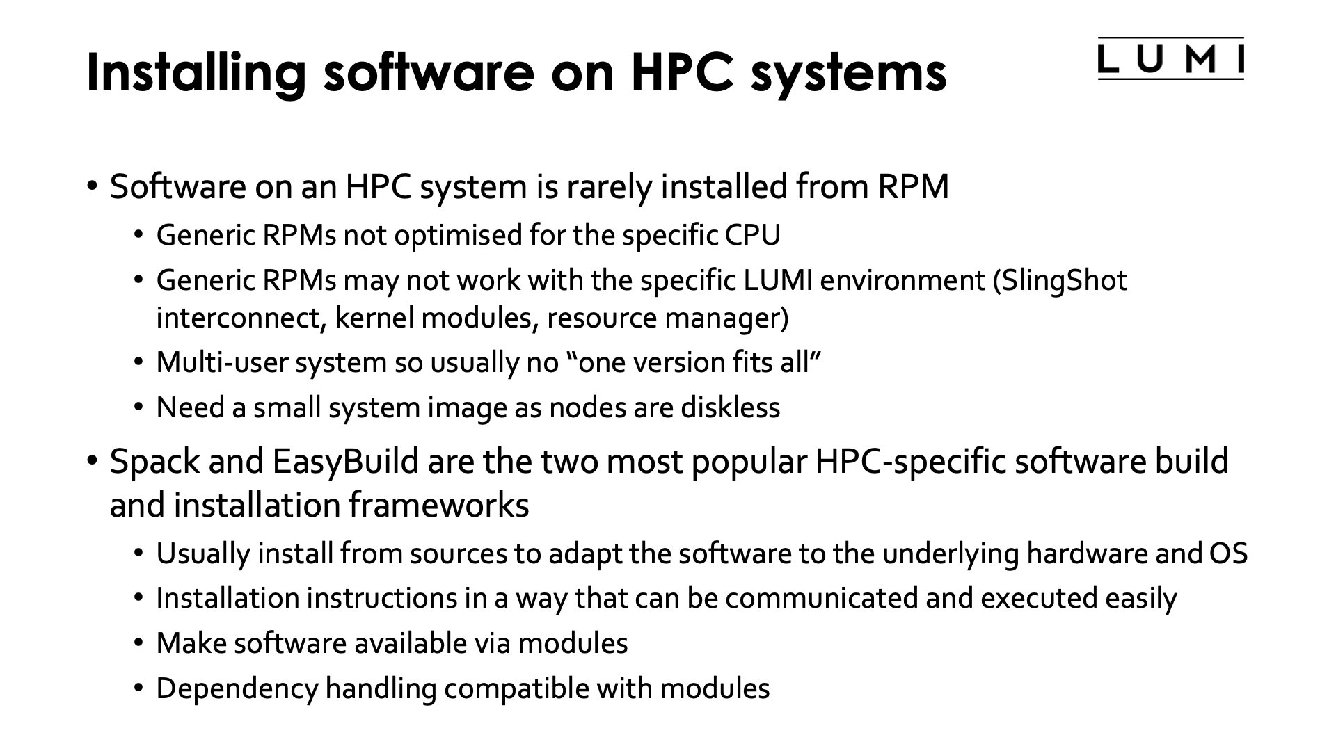 Installing software on HPC systems