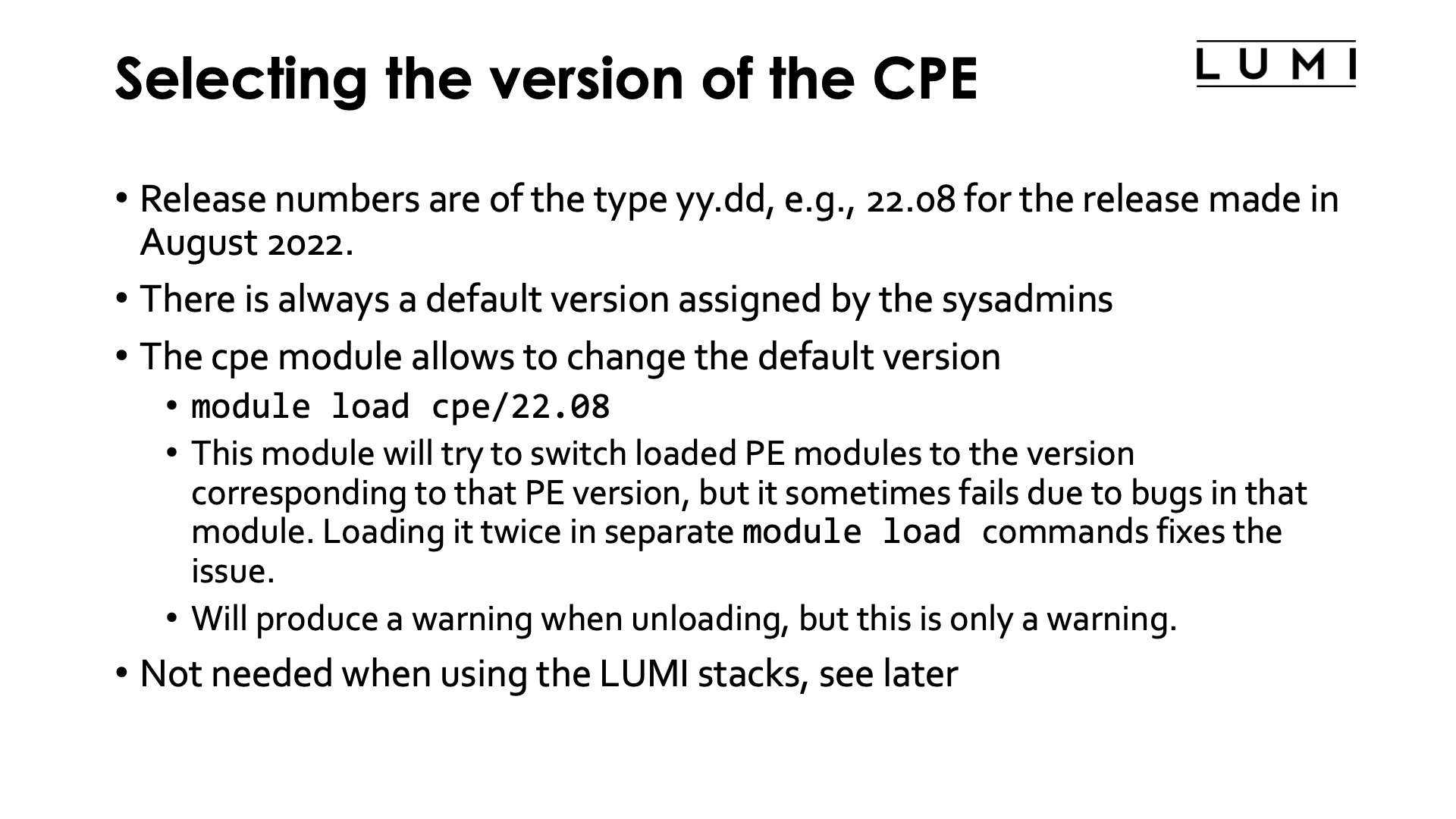 Slide Selecting the version of the CPE