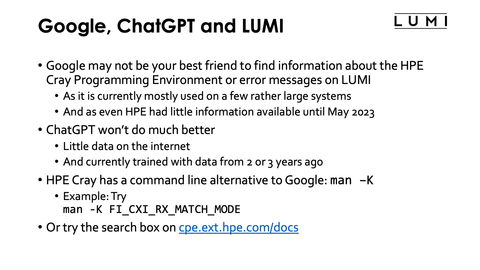Slide Google, ChatGPT and LUMI
