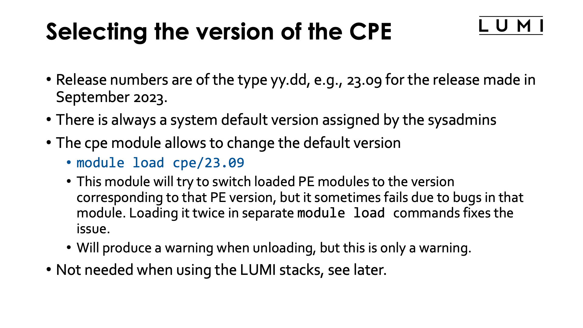 Slide Selecting the version of the CPE
