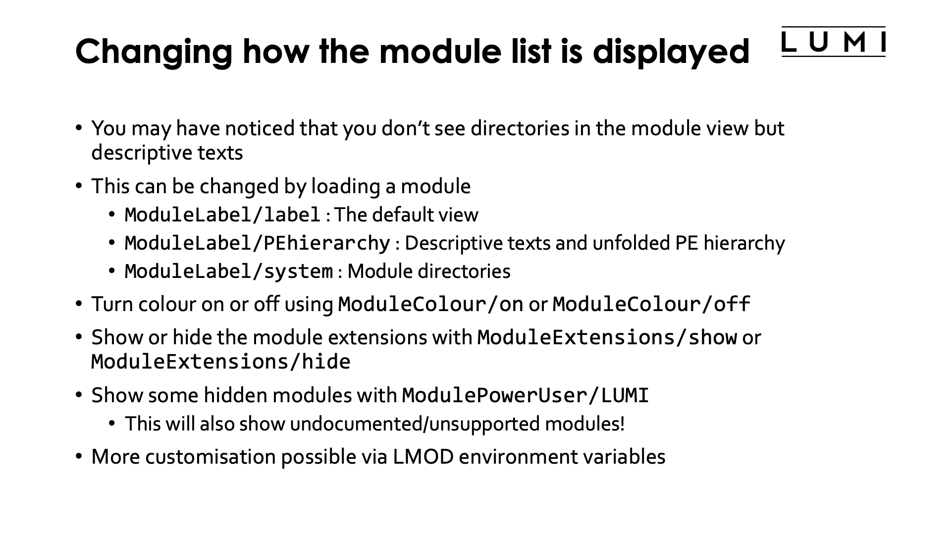Changing how the module list is displayed
