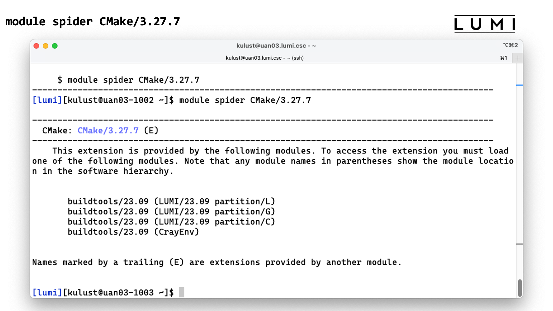 module spider CMake/3.27.7