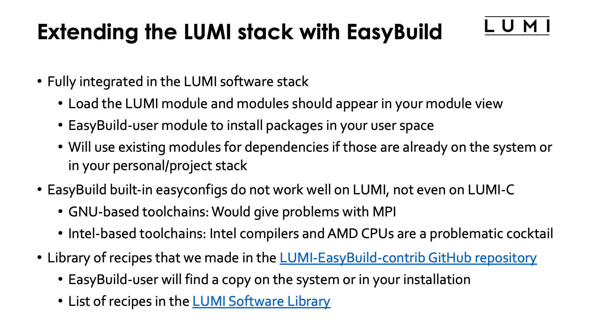 Extending the LUMI stack with EasyBuild