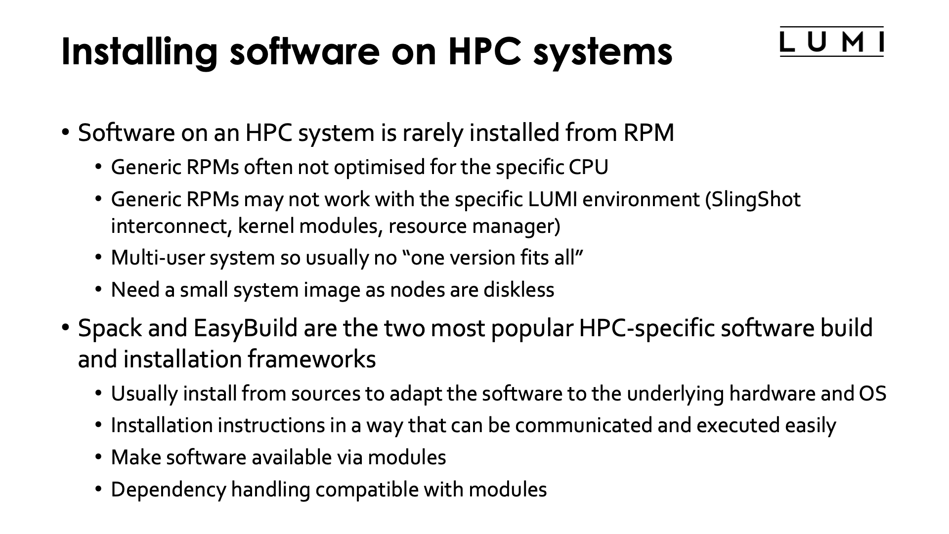 Installing software on HPC systems