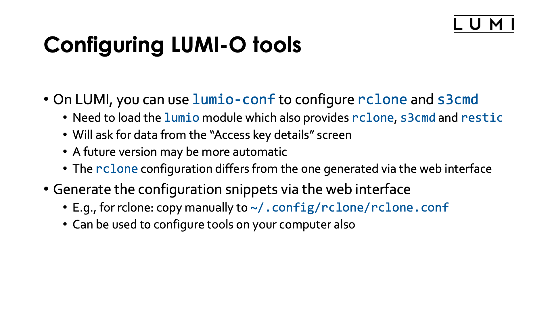 Slide Configuring LUMI-O tools