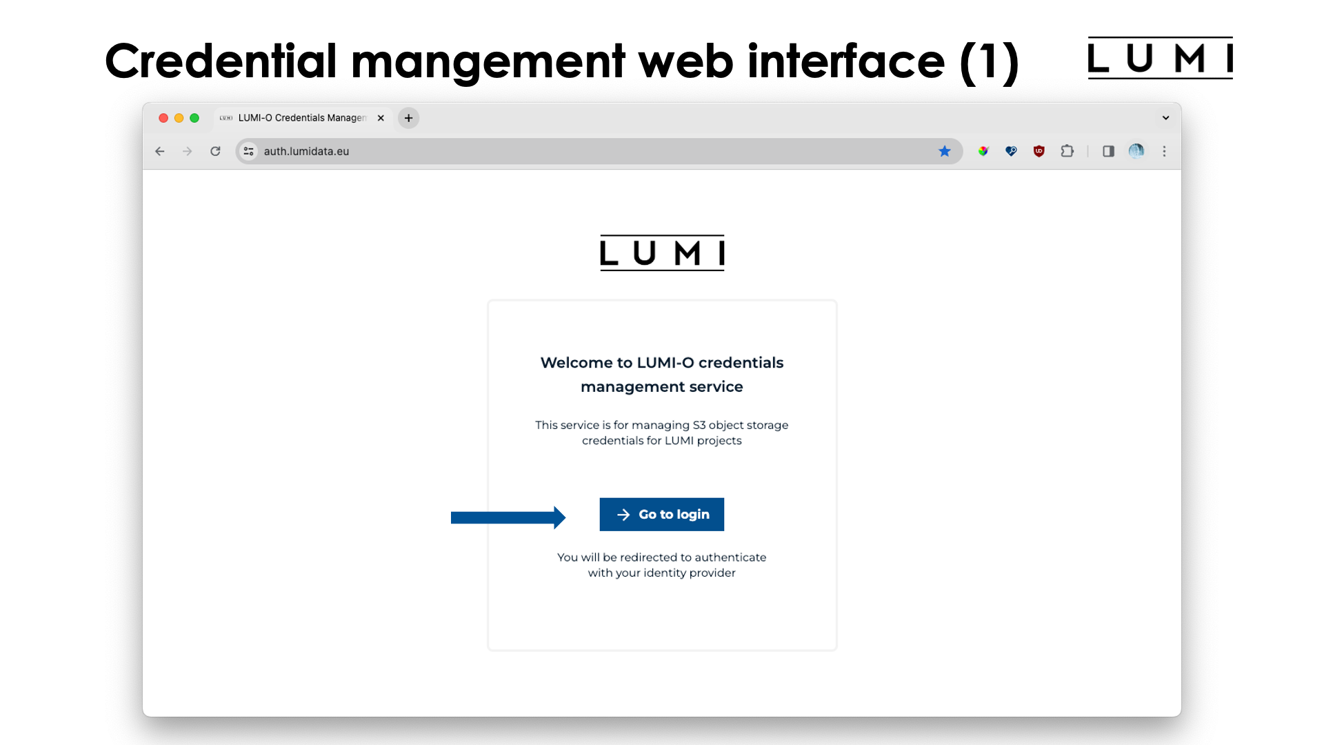 Slide Accessing LUMI-O: Credentials management web interface (1)