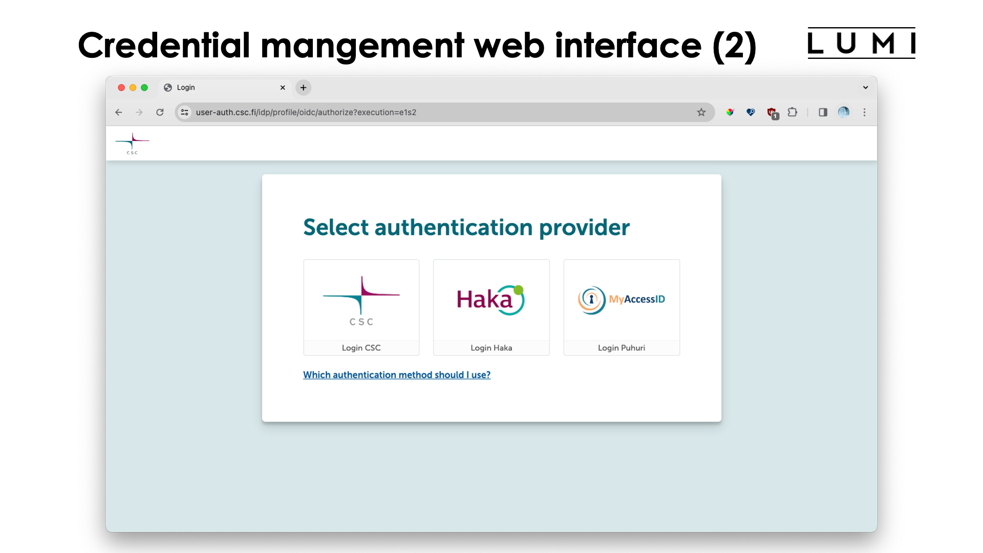 Slide Accessing LUMI-O: Credentials management web interface (2)