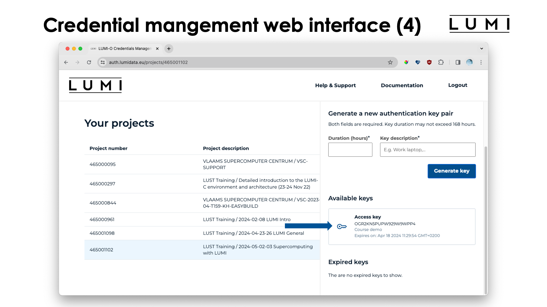 Slide Accessing LUMI-O: Credentials management web interface (4)