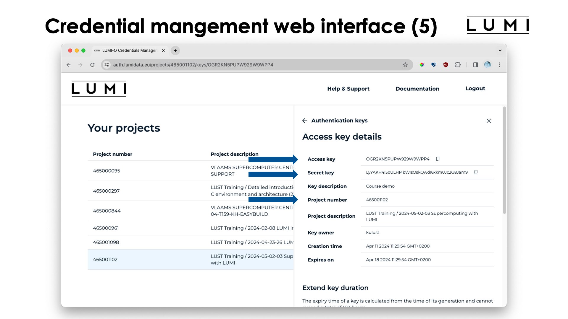 Slide Accessing LUMI-O: Credentials management web interface (5)