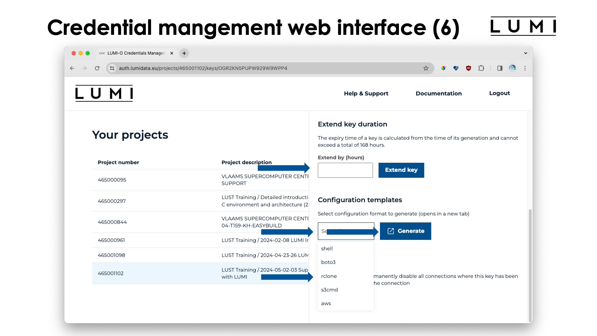 Slide Accessing LUMI-O: Credentials management web interface (6)