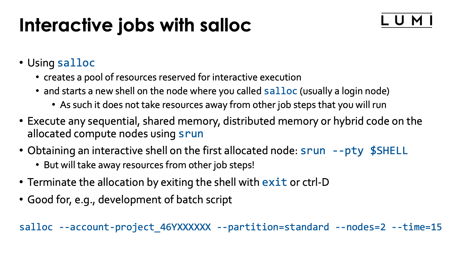 Slide Interactive jobs with salloc