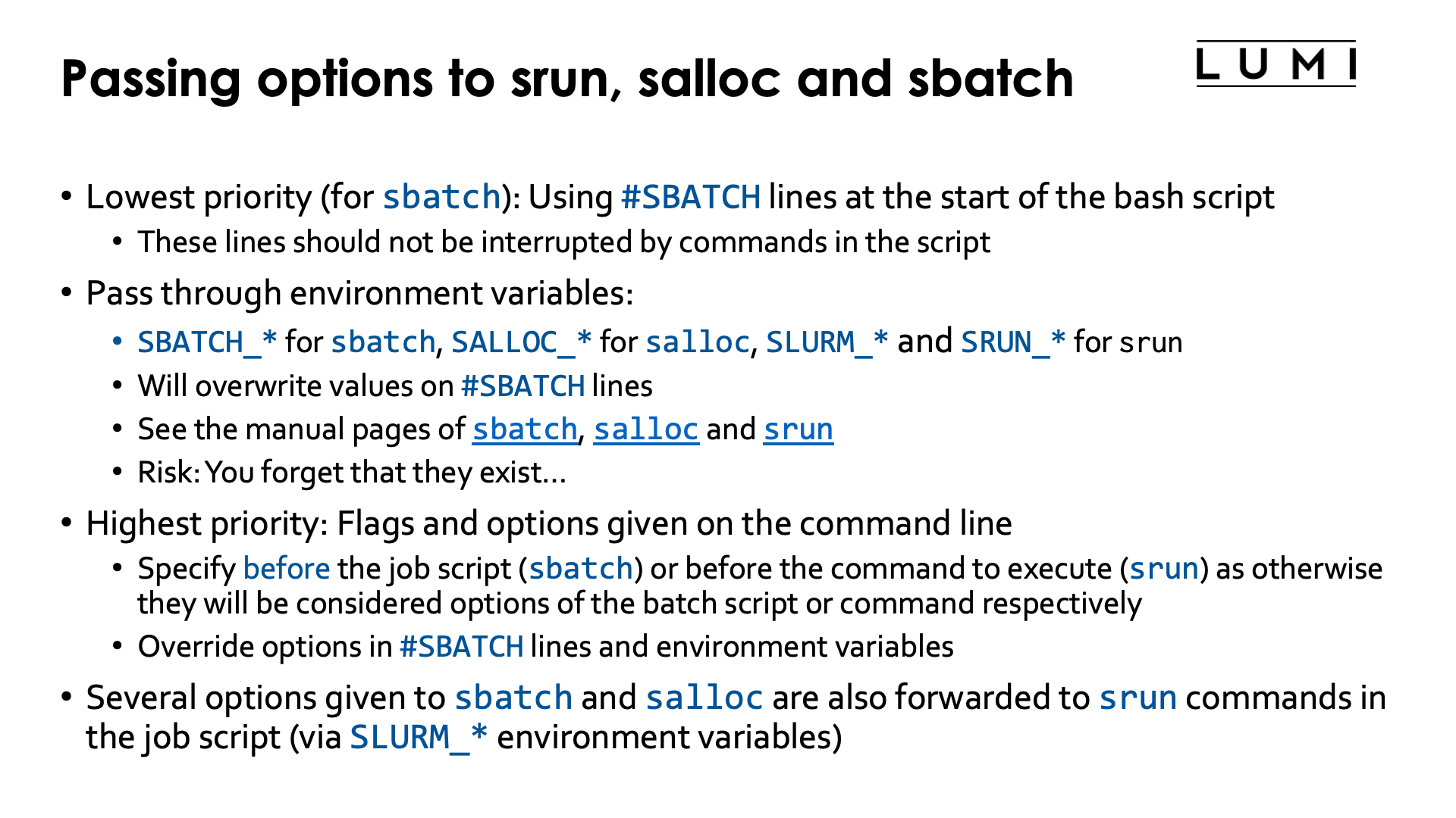 Slide Passing options to srun, salloc and sbatch