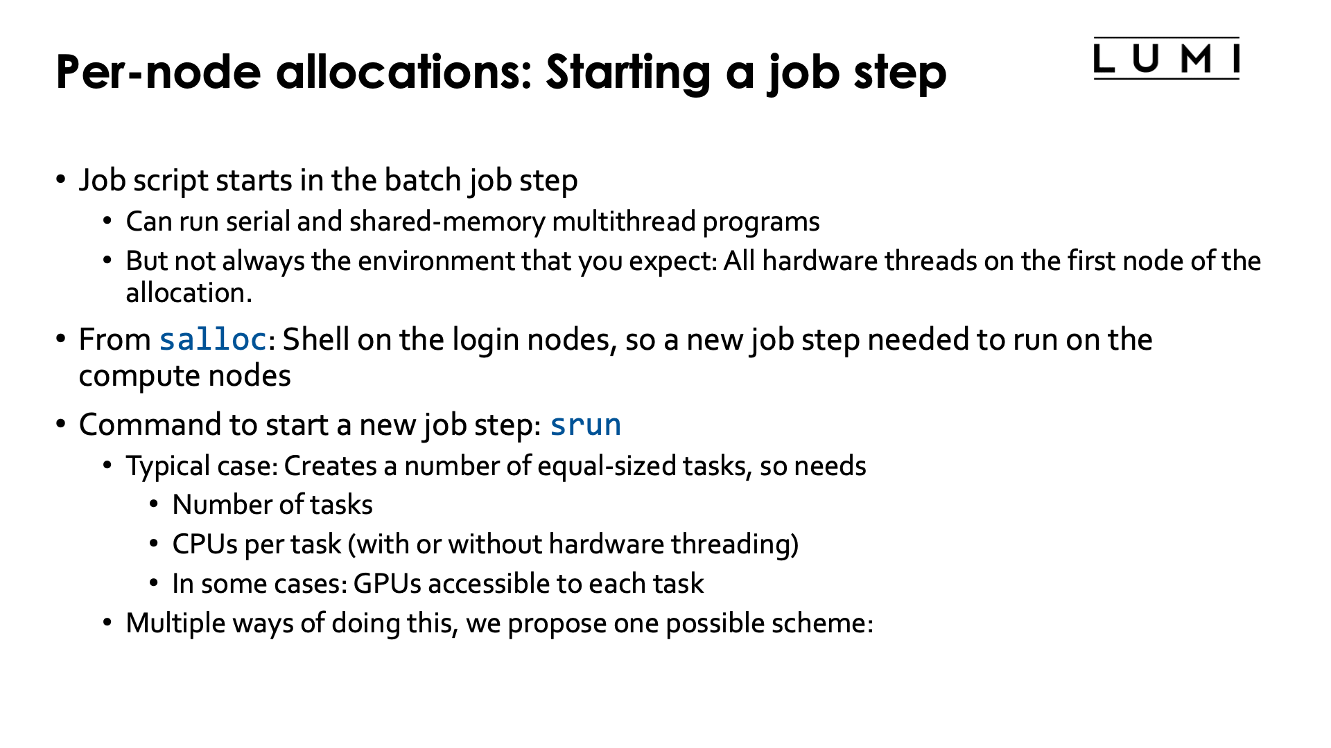 Slide Per-node allocations: Starting a job step