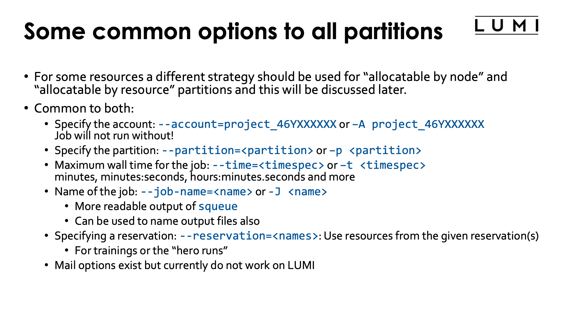 Slide Some common options to all partitions