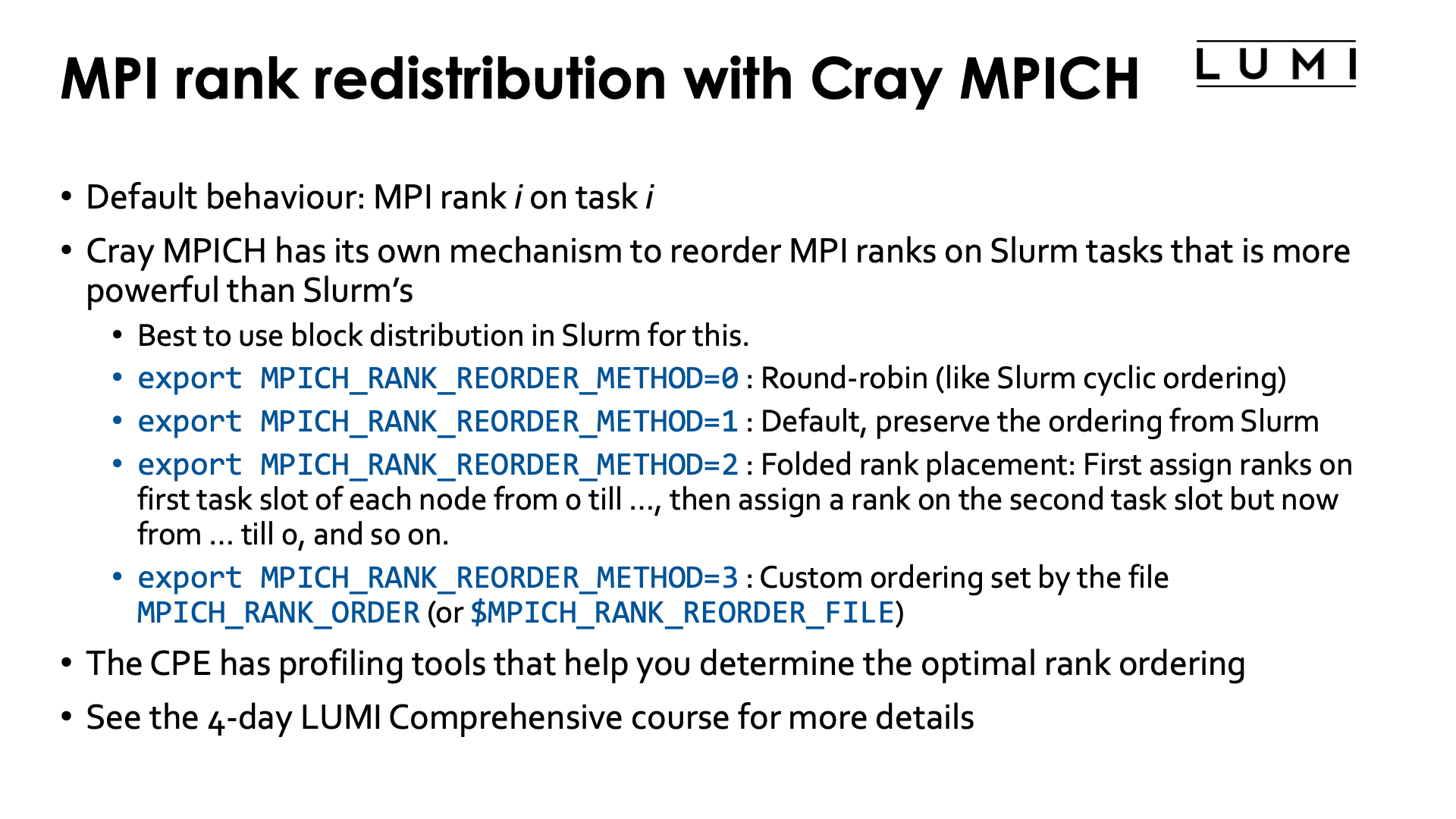 Slide MPI rank redistribution with Cray MPICH