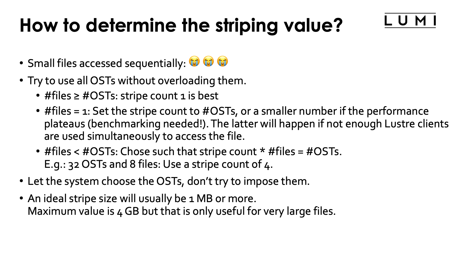 How to determine the striping values?