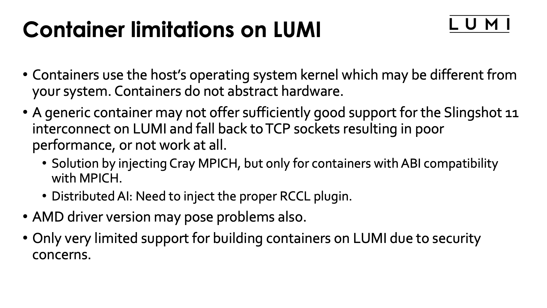 Container limitations on LUMI