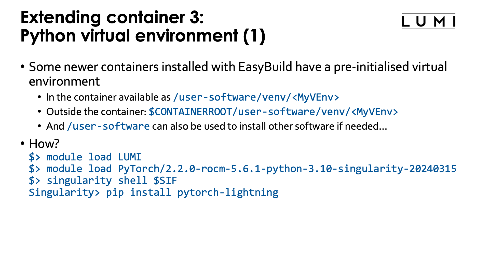 Extending the containers through a Python virtual environment - slide 1