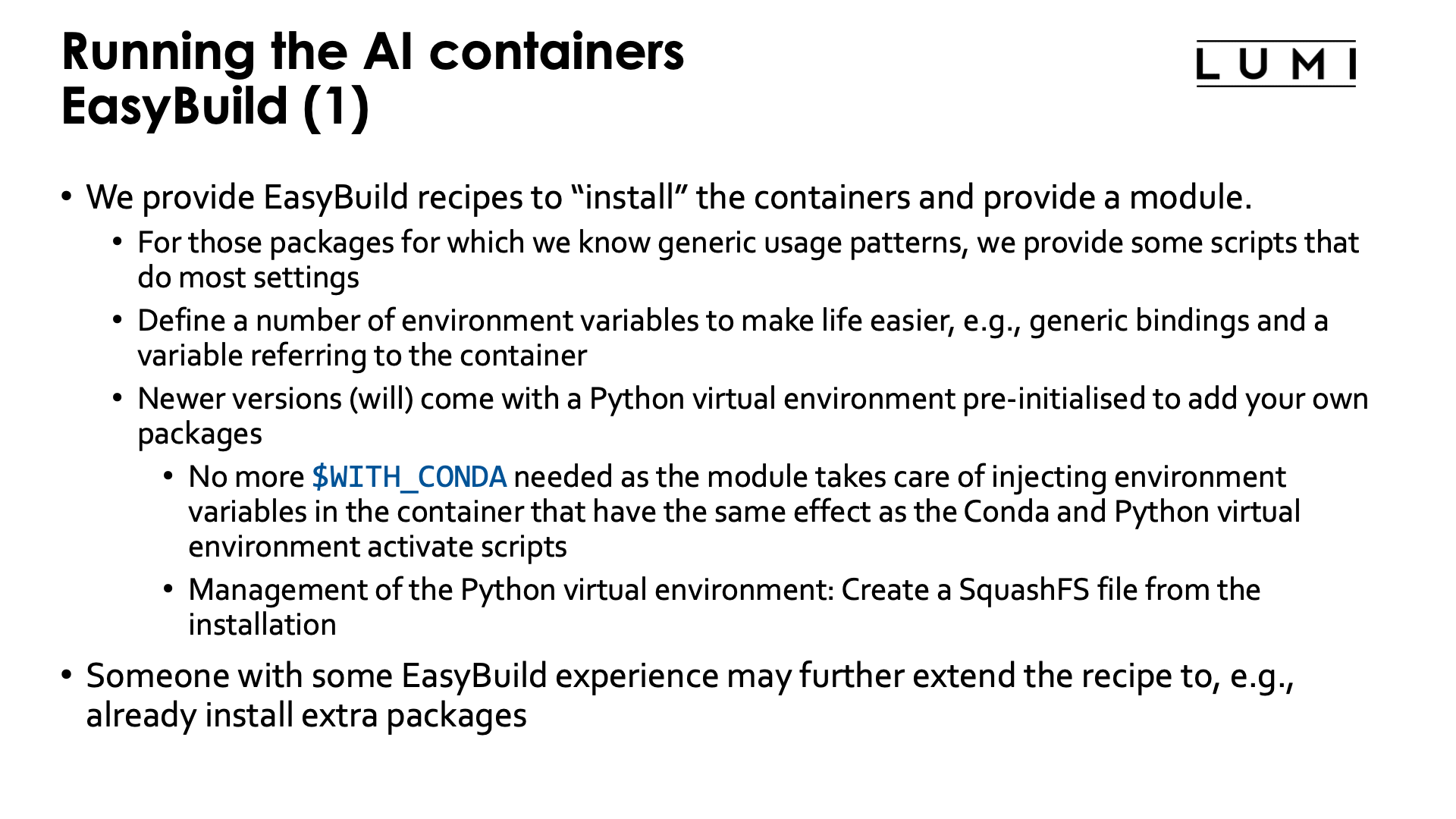 Running the AI containers with EasyBuild-generated module - slide 1