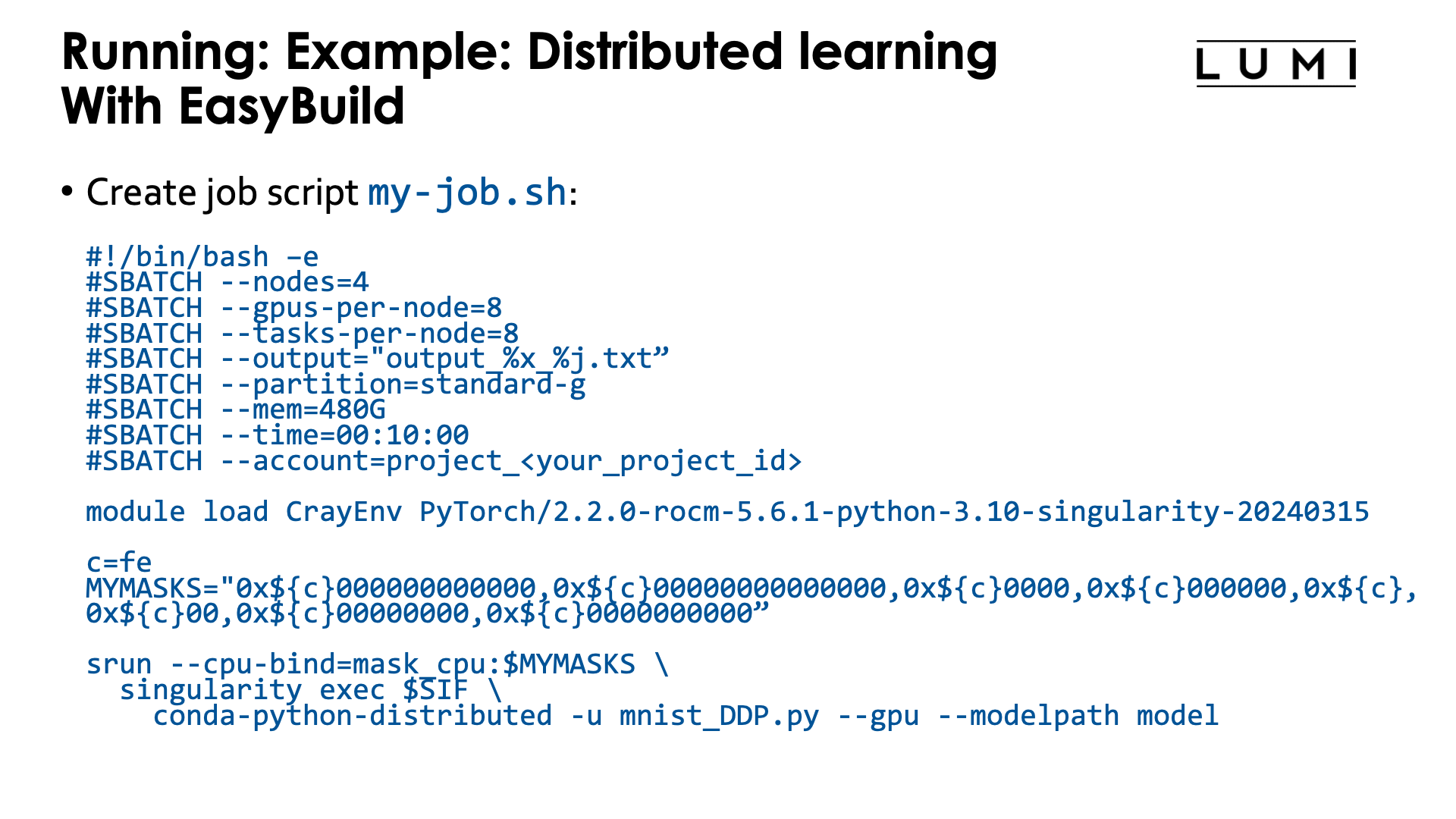 Example: Distributed learning with PyTorch, using an EasyBuild-generated module