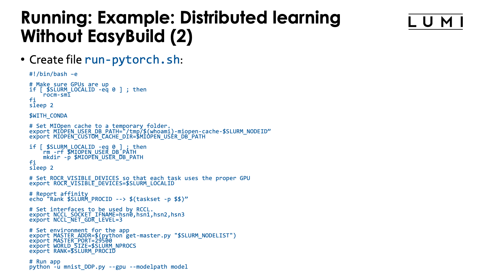 Example: Distributed learning with PyTorch, no EasyBuild-generated module - slide 2