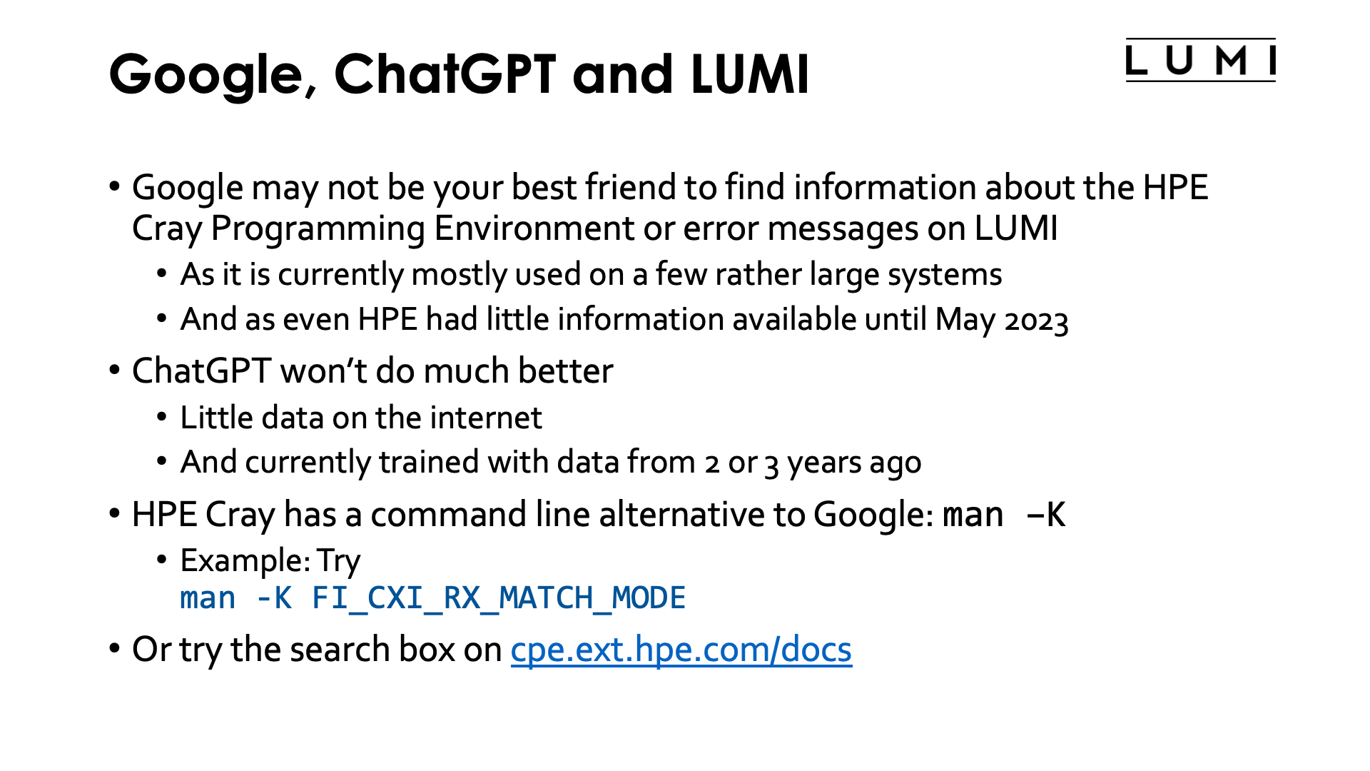Slide Google, ChatGPT and LUMI