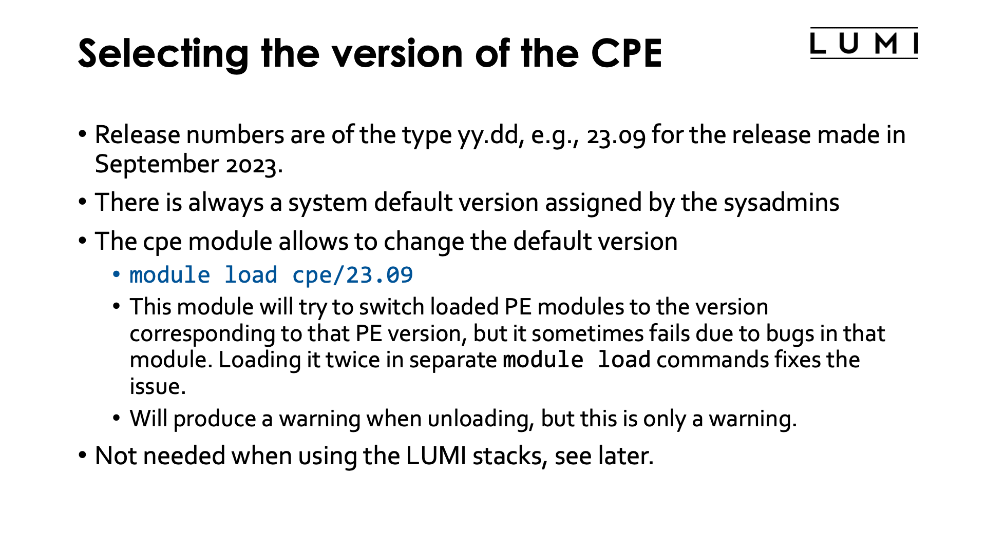 Slide Selecting the version of the CPE