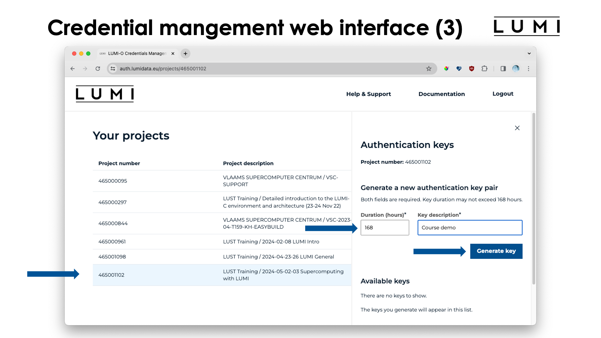 Slide Accessing LUMI-O: Credentials management web interface (3)