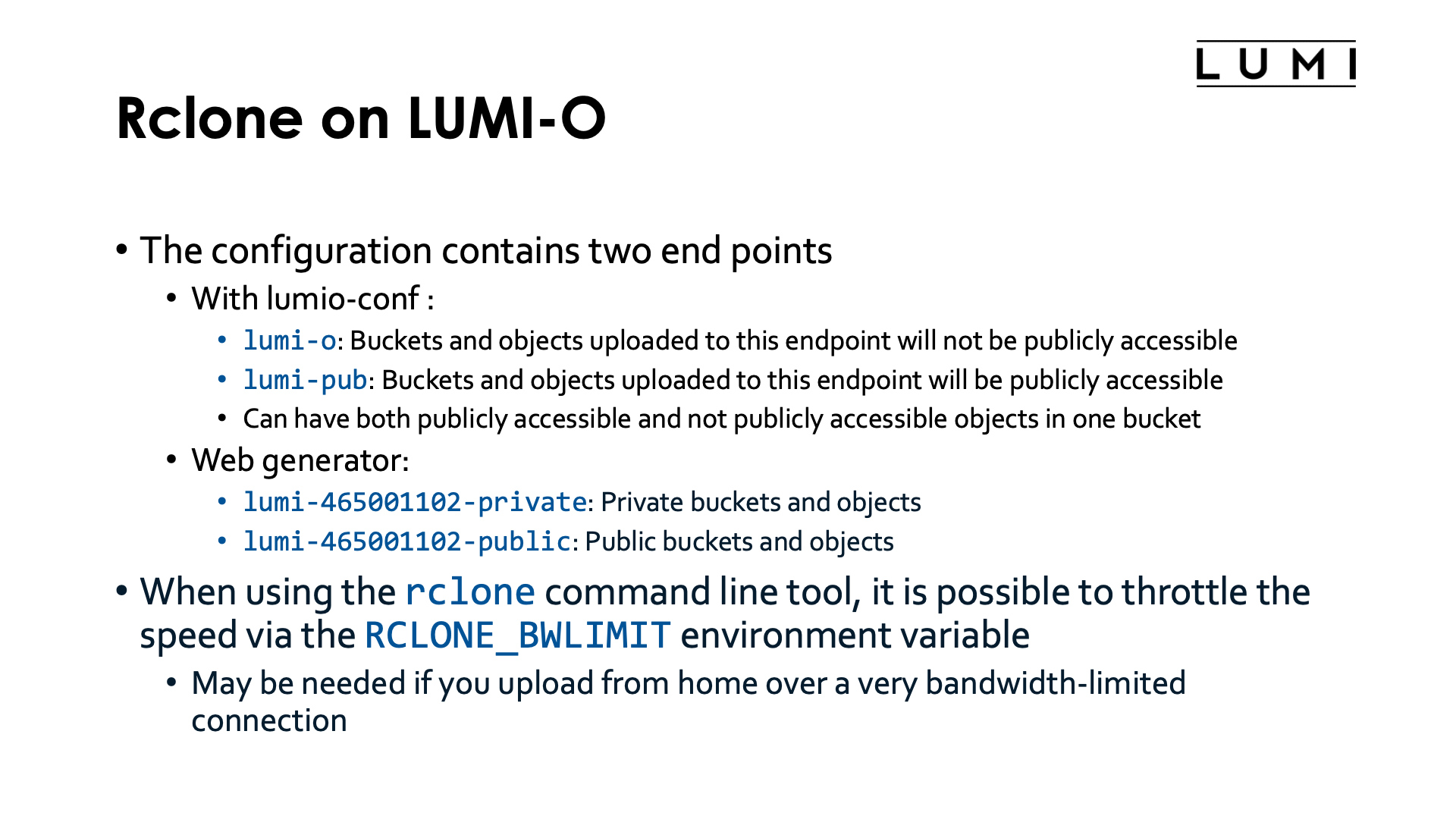 Slide rclone on LUMI-O