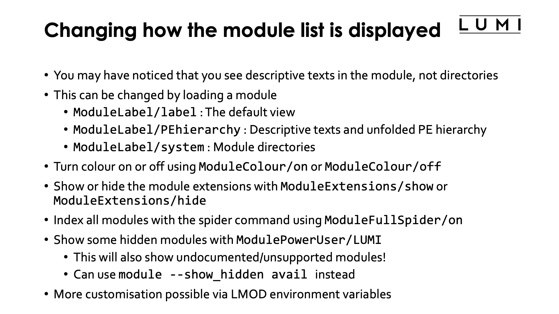 Changing how the module list is displayed