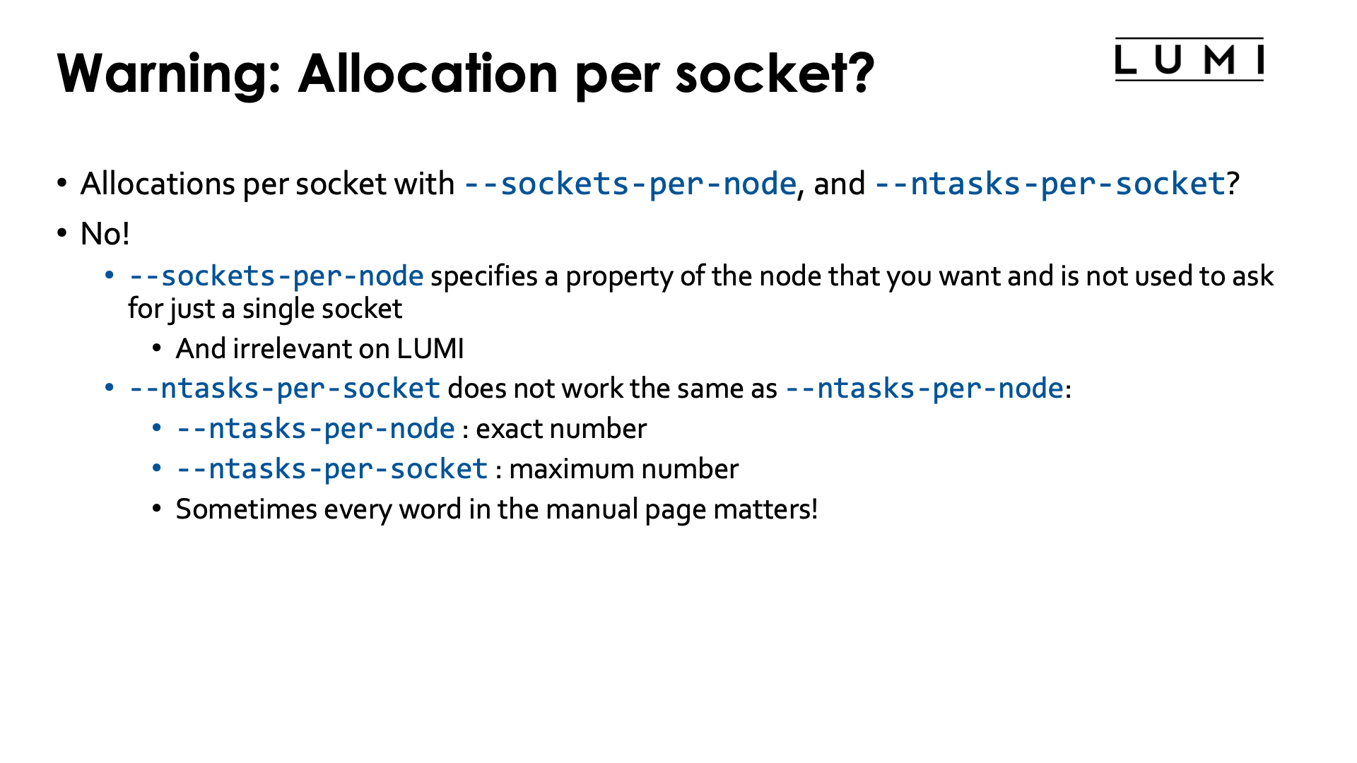 Slide Per core allocations: Warning: Allocations per socket?