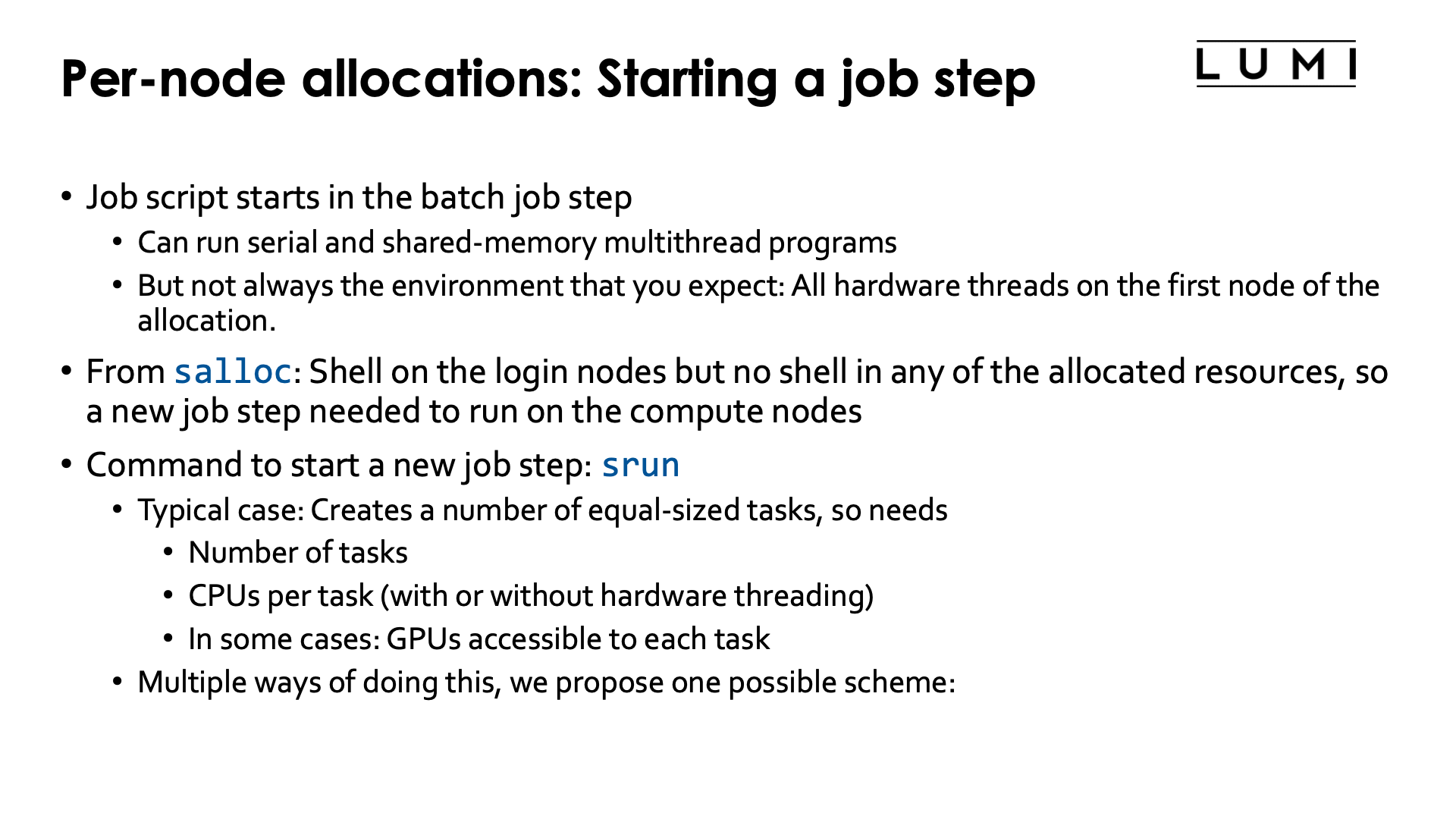 Slide Per-node allocations: Starting a job step