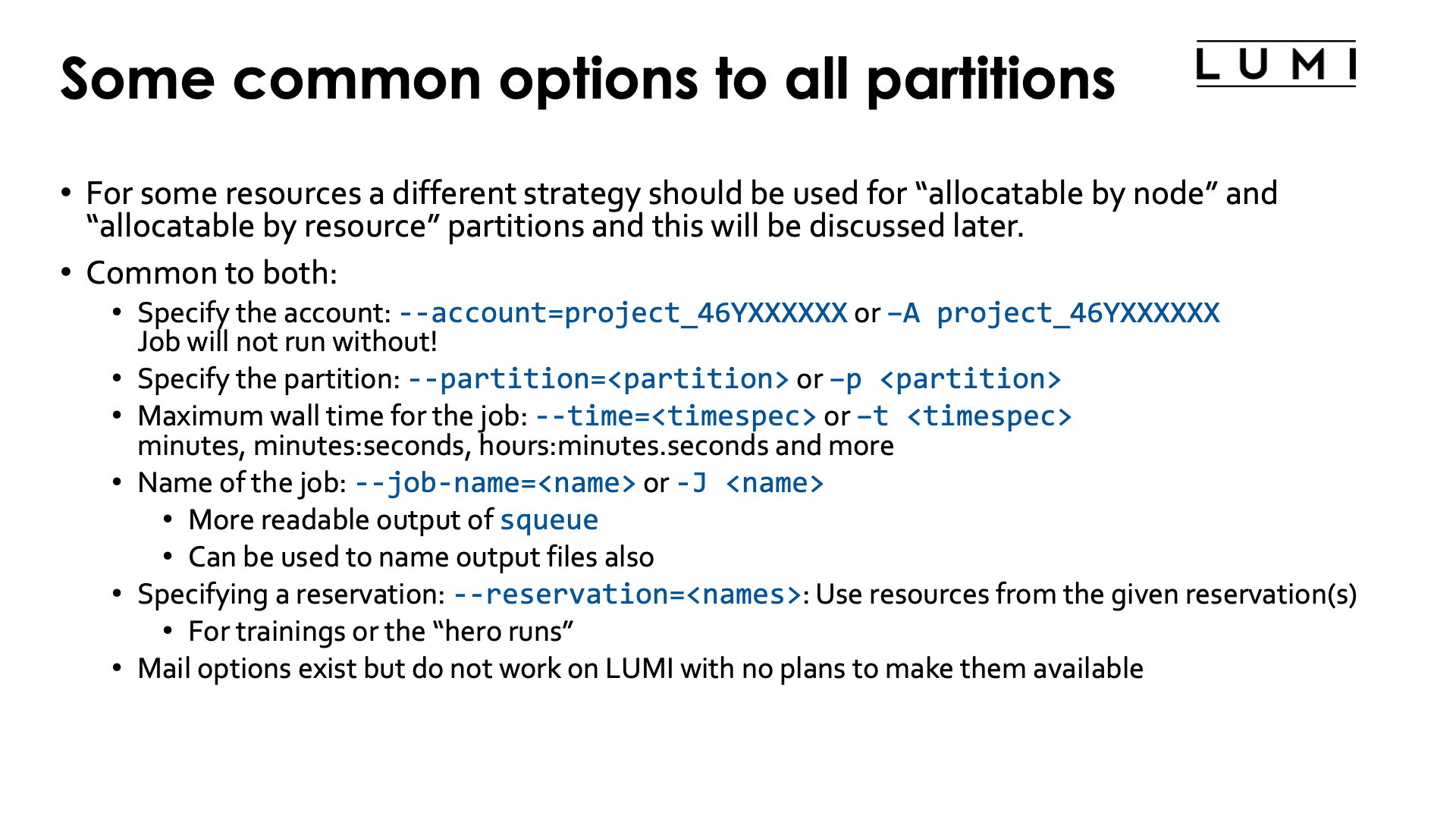 Slide Some common options to all partitions