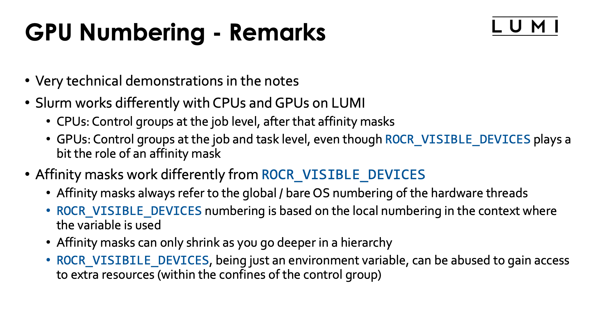 Slide GPU Numbering - Remarks