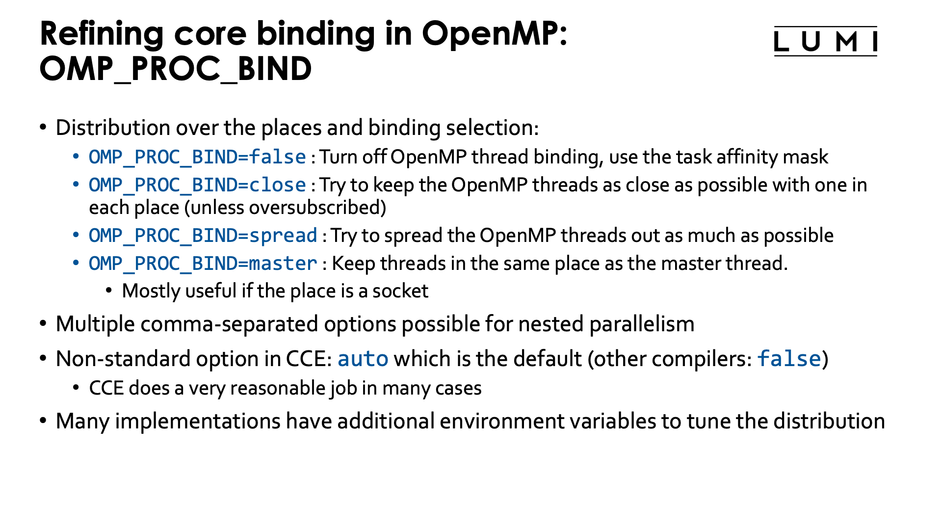 Slide Refining core binding in OpenMP: OMP_PROC_BIND