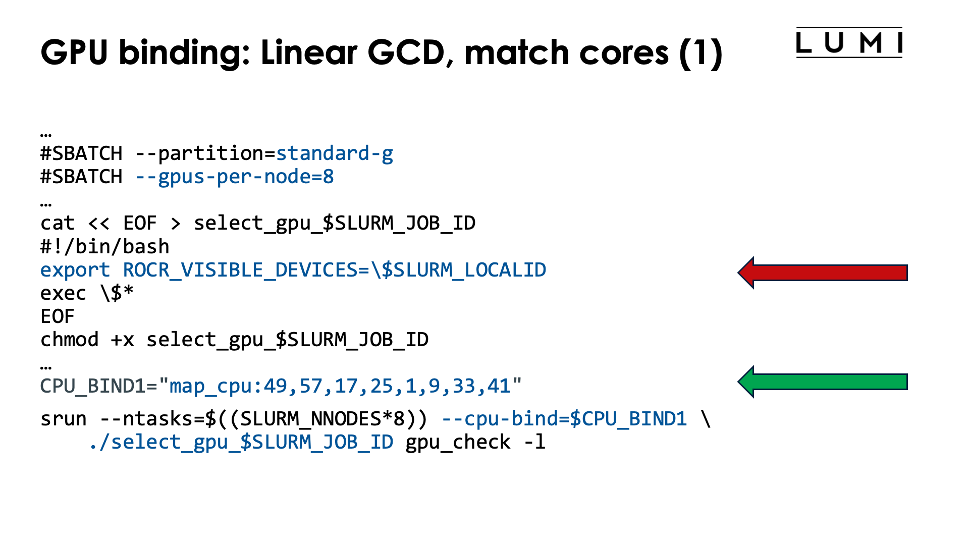 Slide GPU binding: Implementation: Linear GCD, match CPU, no OpenMP