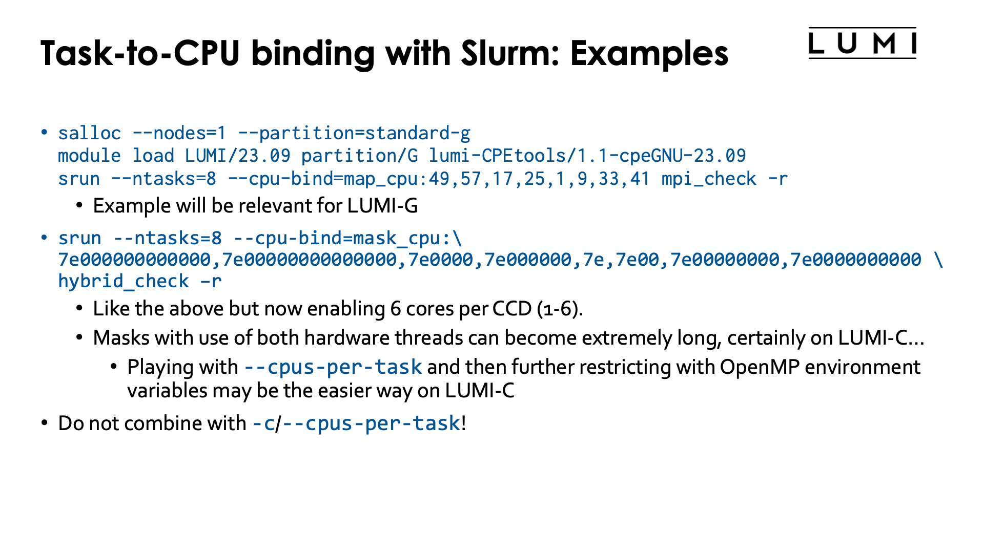 Slide Task-to-CPU binding with Slurm: Examples