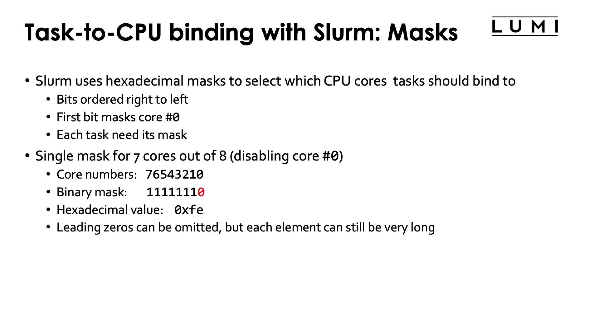 Slide Task-to-CPU binding with Slurm: Masks