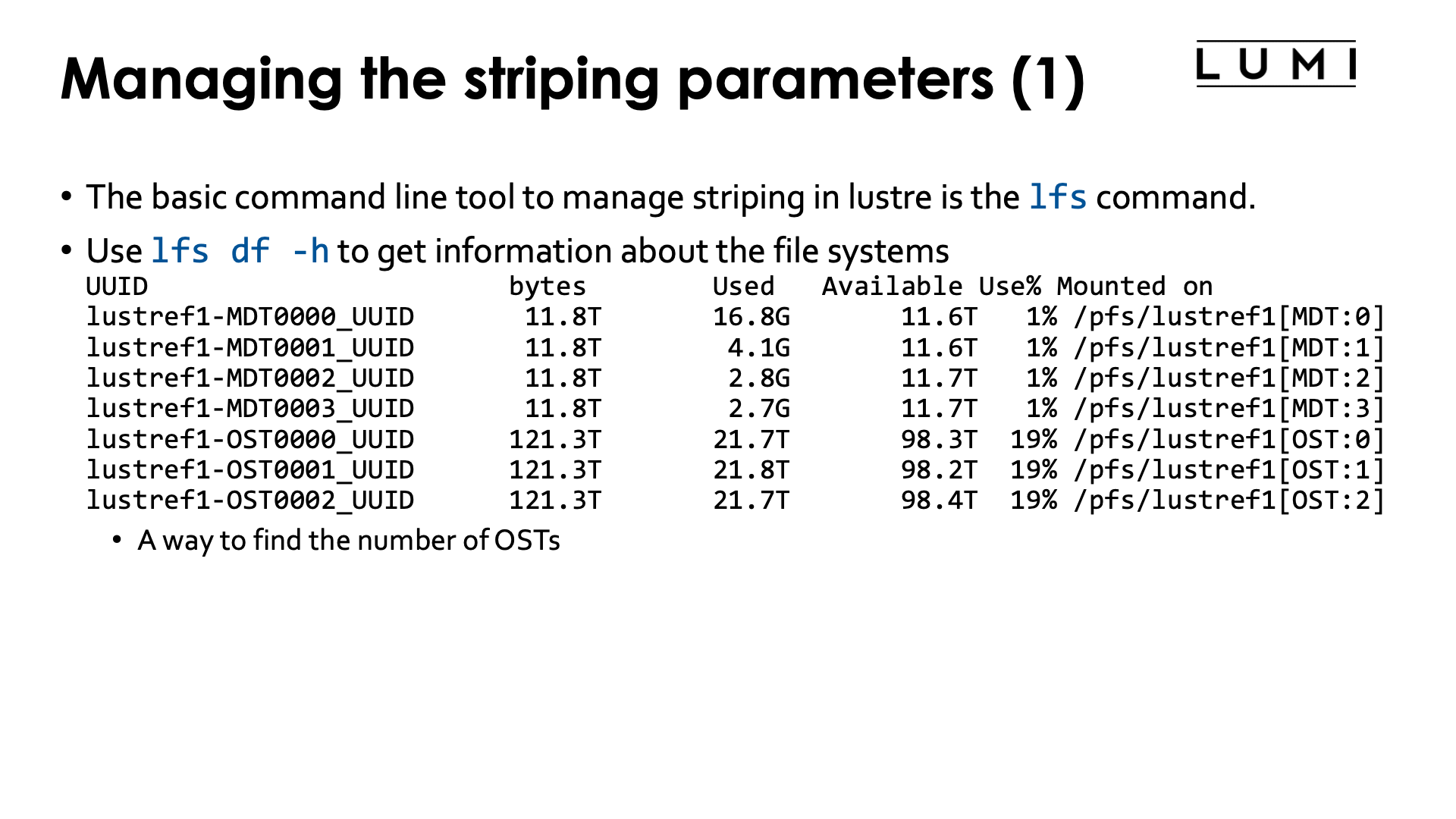 Managing the striping parameters (1)