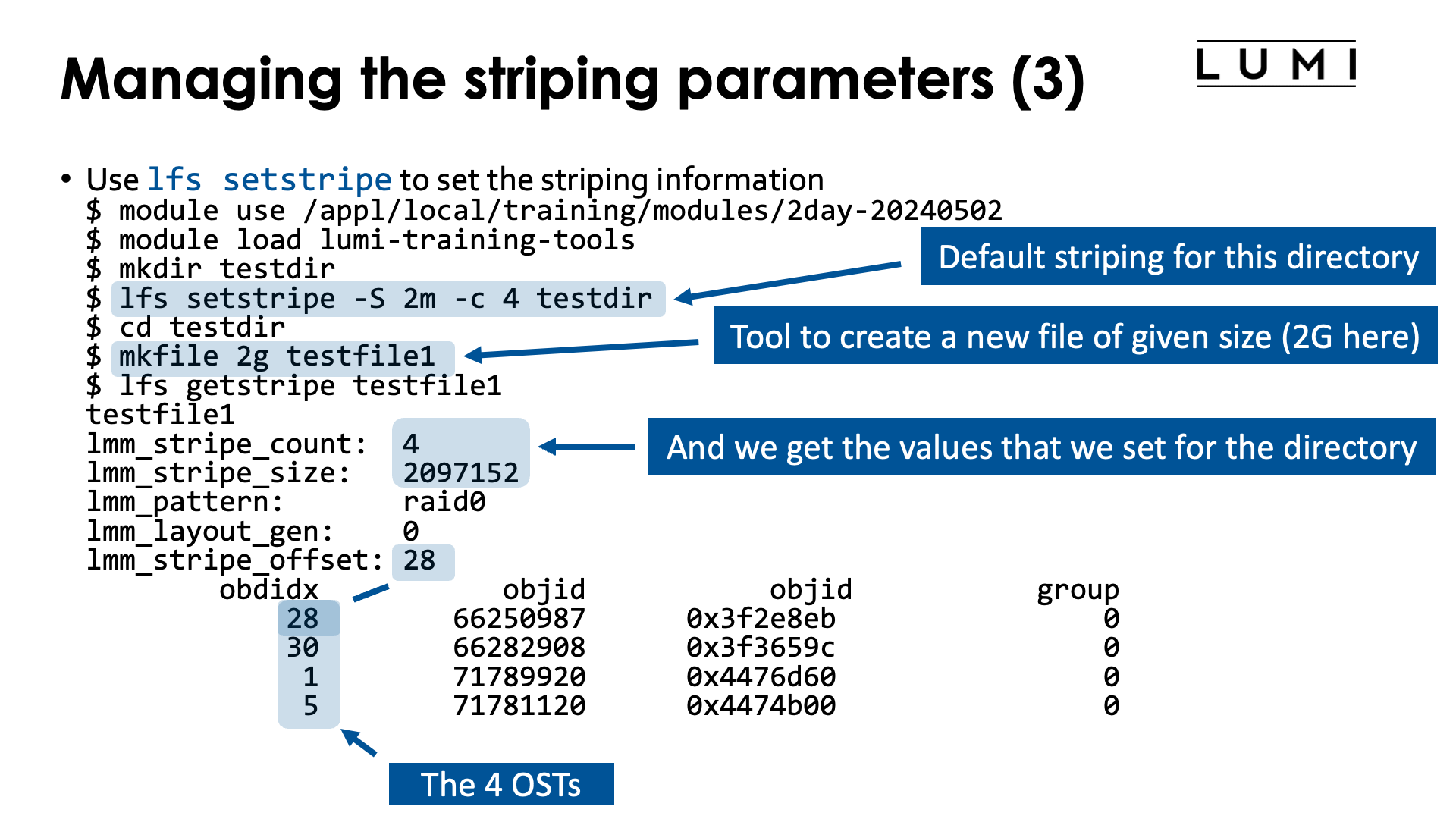 Managing the striping parameters (3)