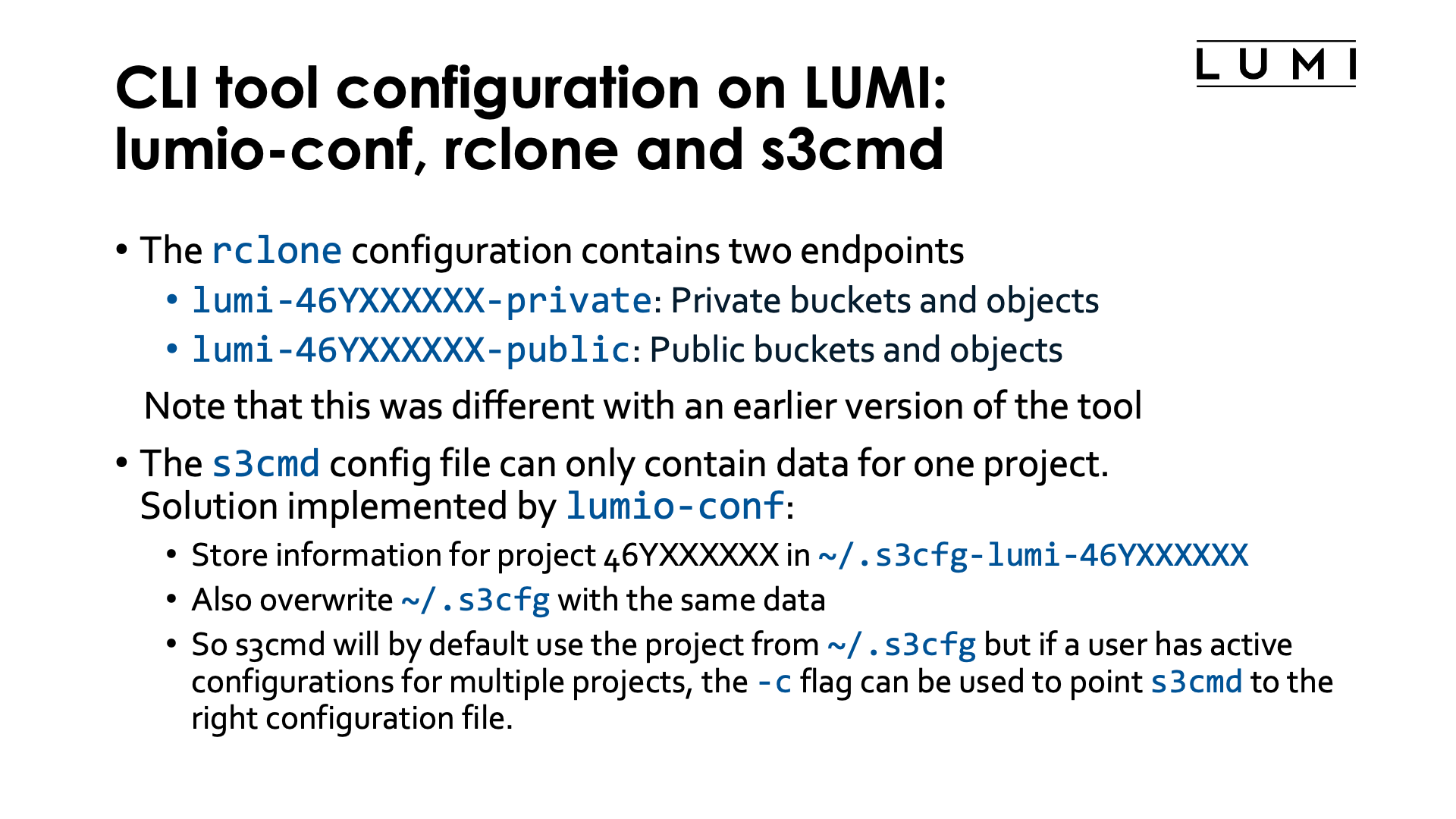 Slide rclone on LUMI-O