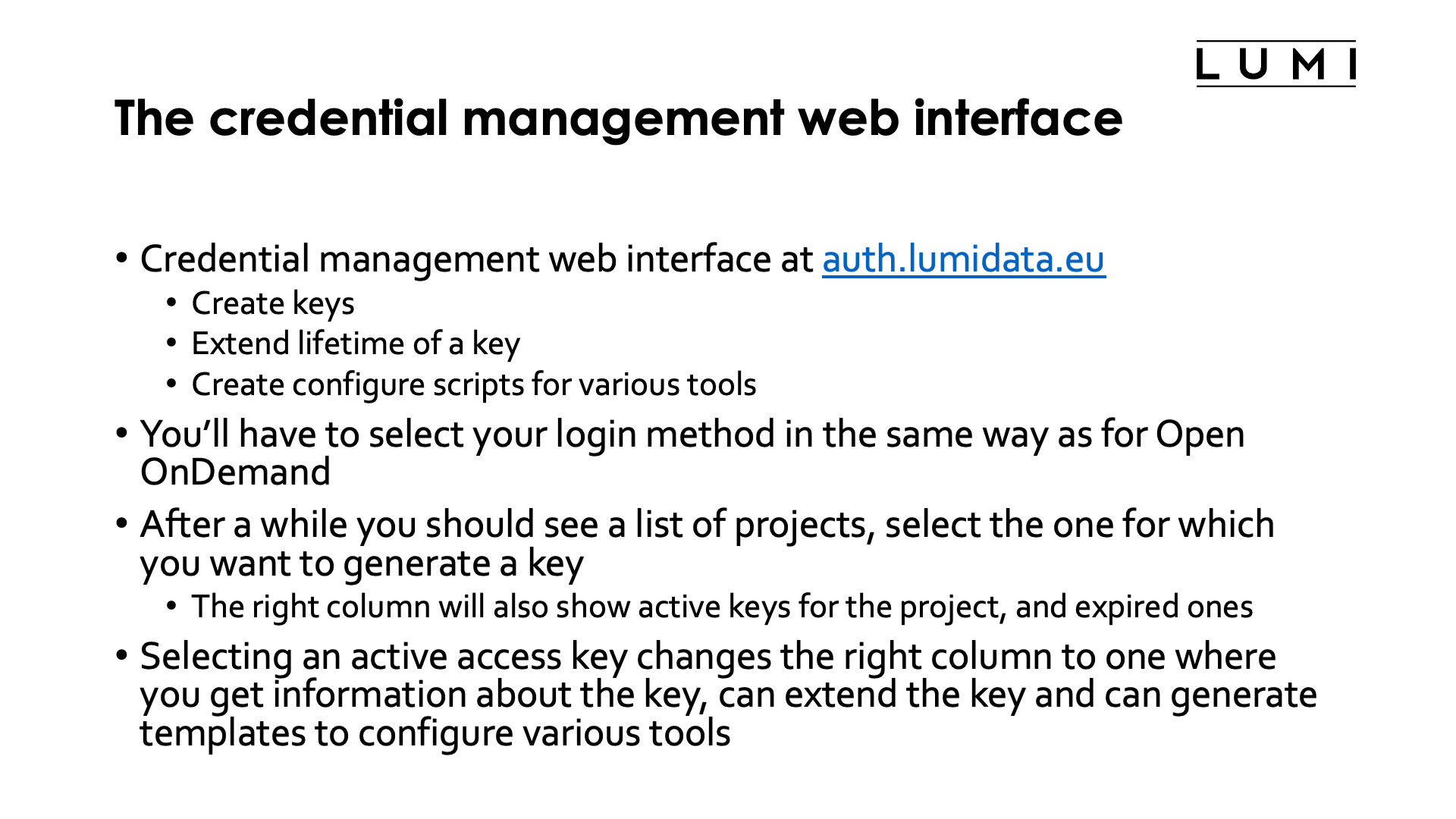 Slide Credential management web interface