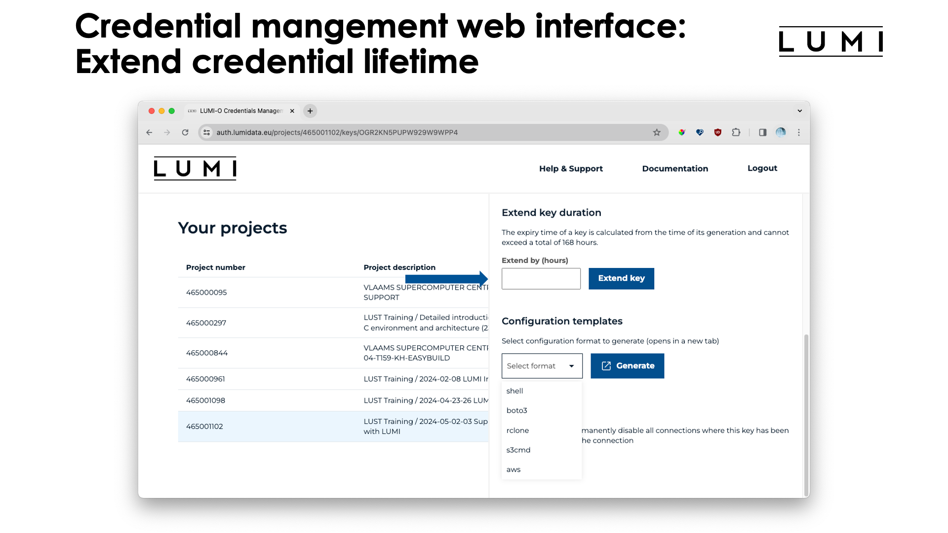 Slide Credentials management web interface: Extending the life span of a key