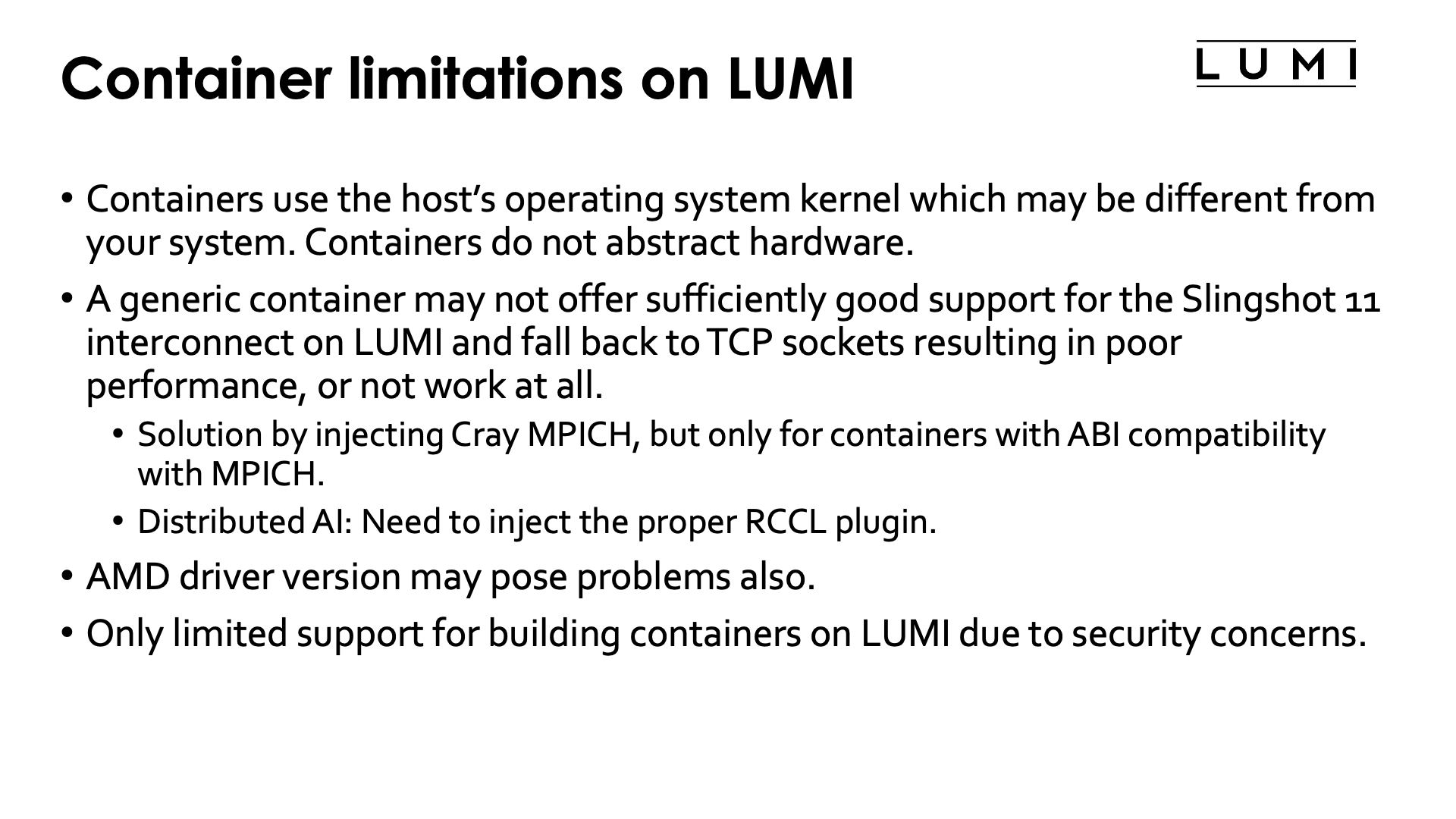 Container limitations on LUMI