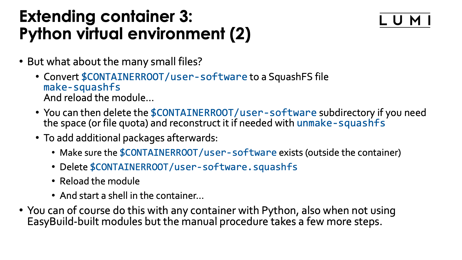 Extending the containers through a Python virtual environment - slide 2