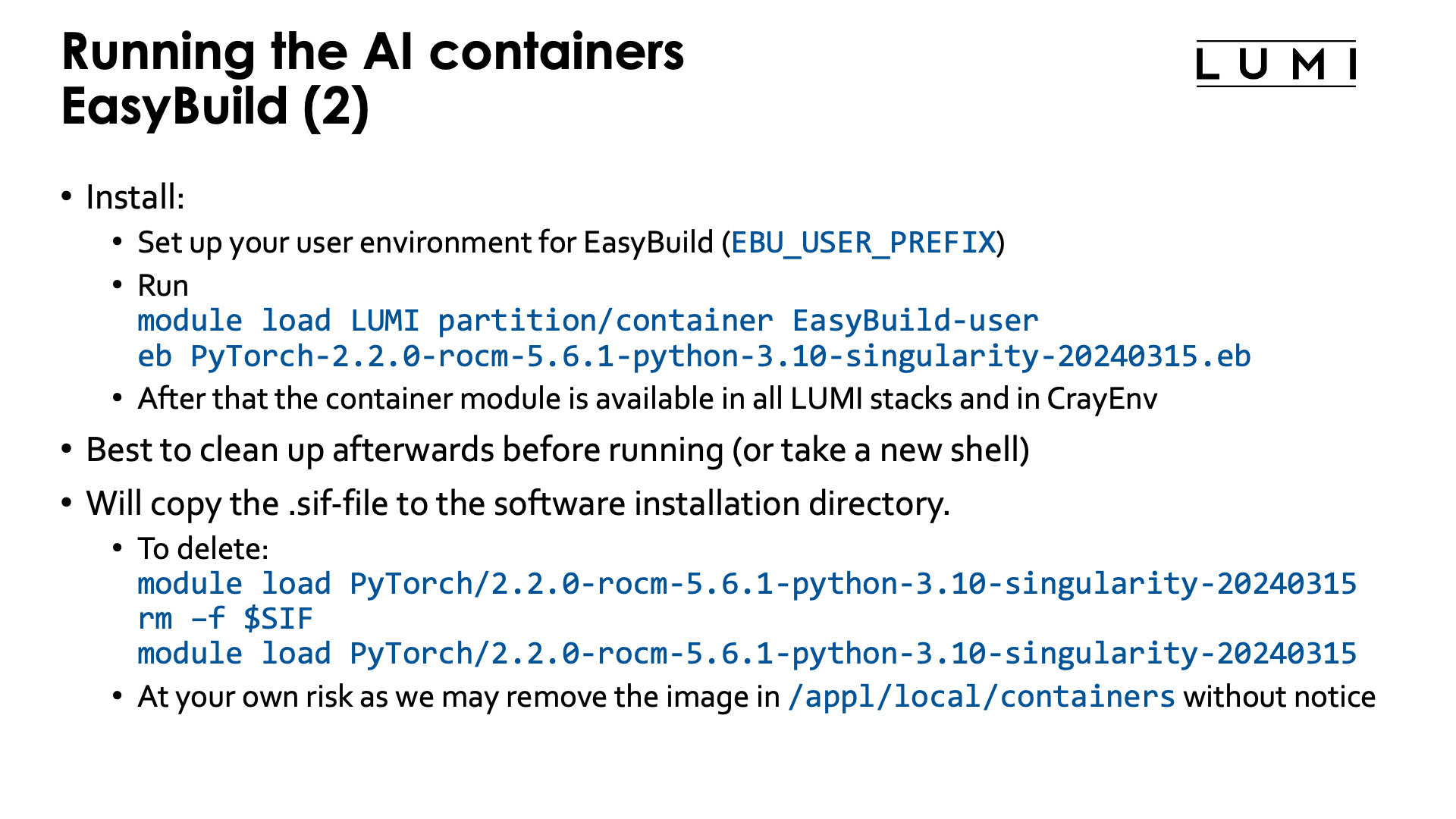 Running the AI containers with EasyBuild-generated module - slide 2