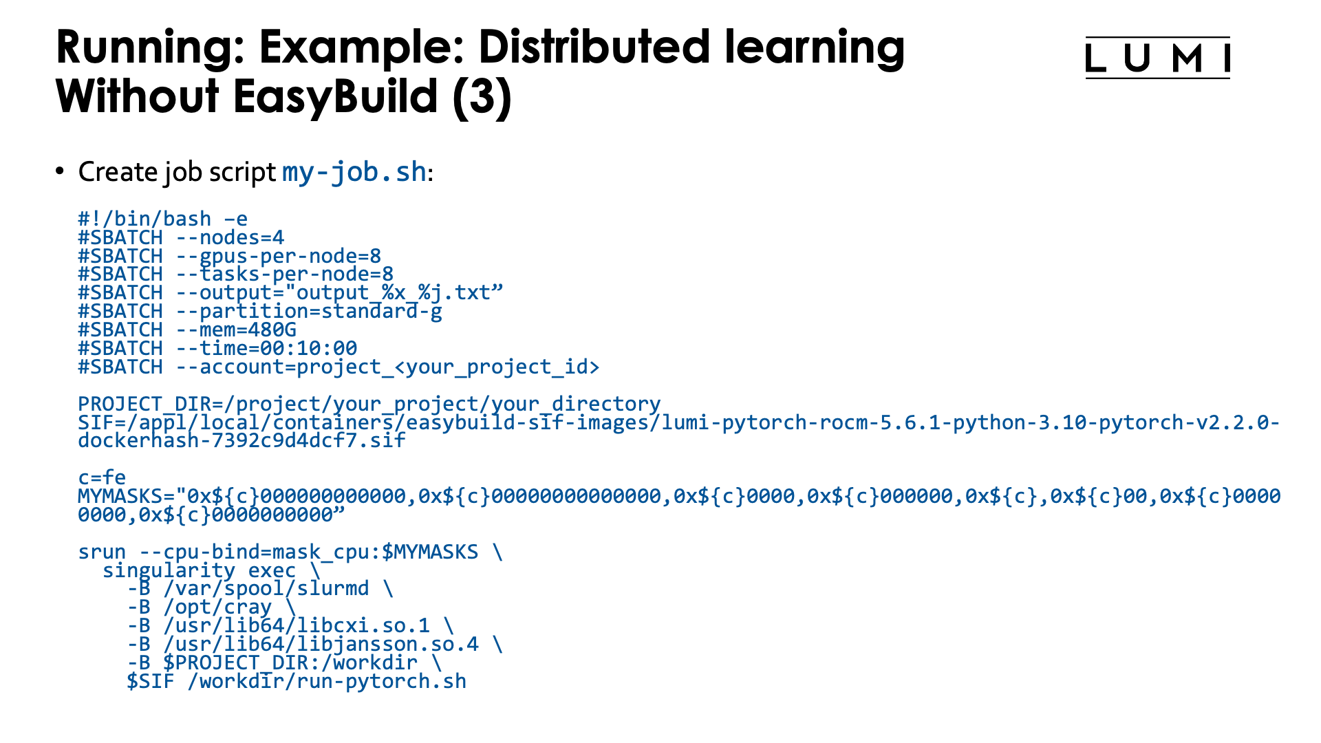 Example: Distributed learning with PyTorch, no EasyBuild-generated module - slide 3