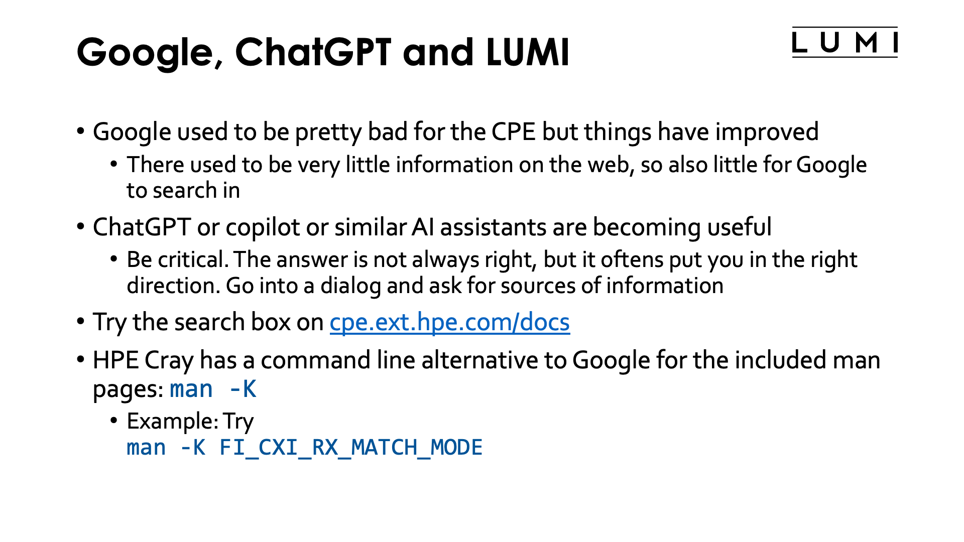 Slide Google, ChatGPT and LUMI