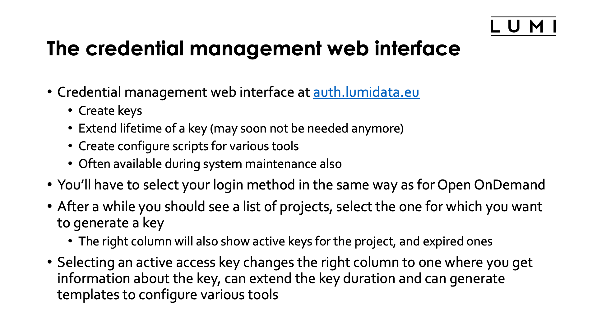 Slide Credential management web interface